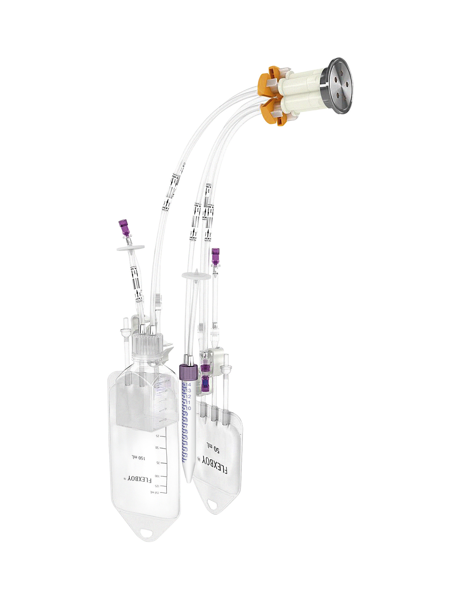 TakeOne® Pre-Designed Solutions - 1.5" Sanitary Tank Mount - 5 × 250 mL Flexsafe® bag manifold - TPE (Tuflux®)