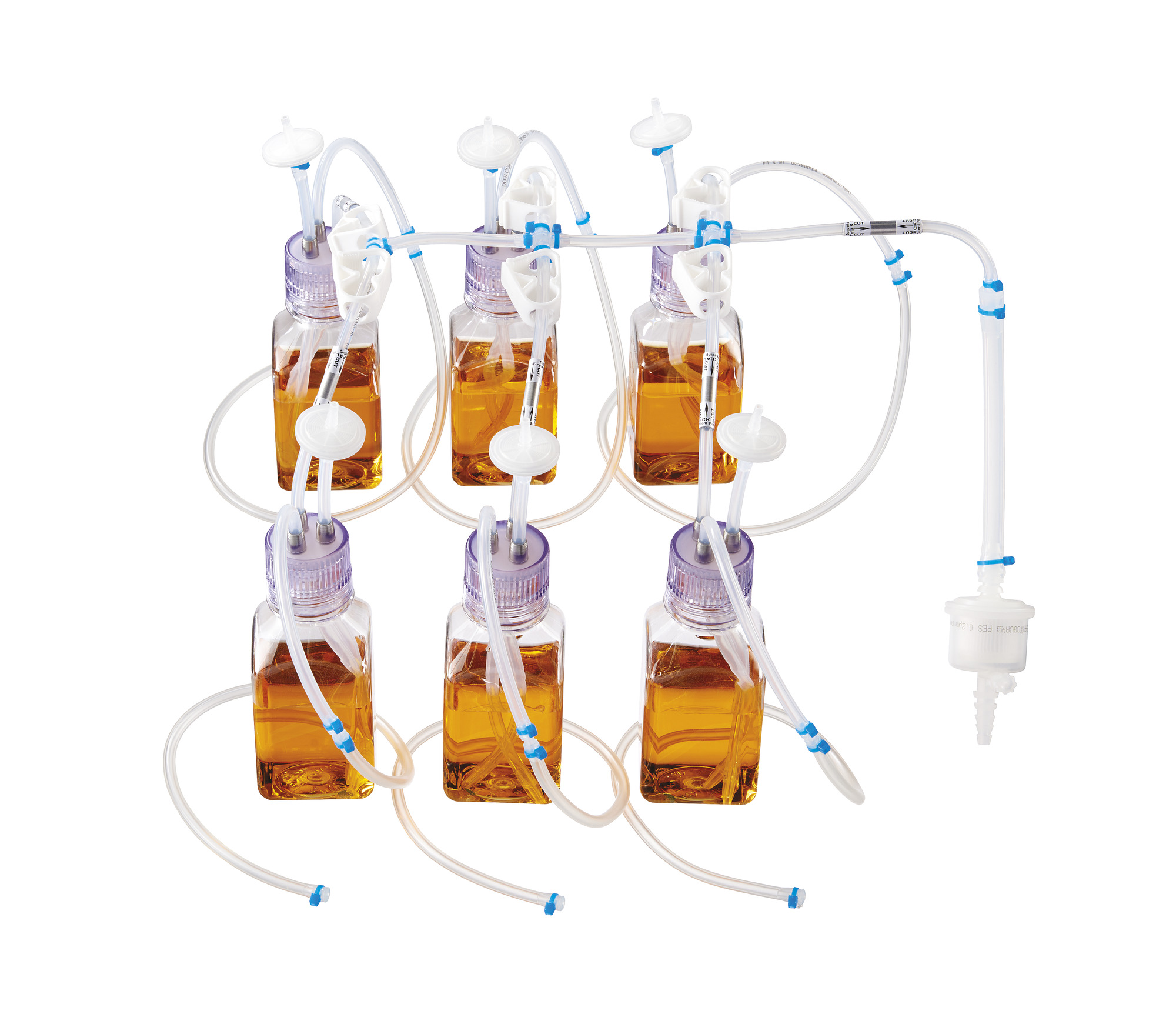Mycap® Six-Bottle Manifold - Aseptic Connection by Tube Welding - TPE (Tuflux® TPE) - 6 × 500 mL